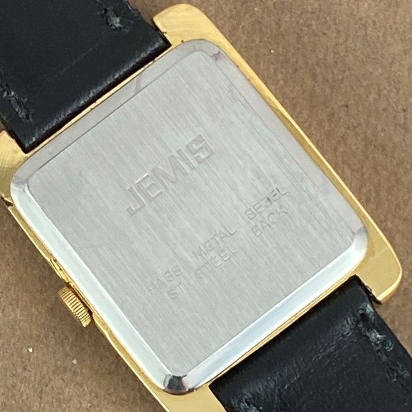 Vintage Jemis Tank Shaped Ladies Diamond Accent Black Dial Gold Plated Watch - Picture 5 of 8